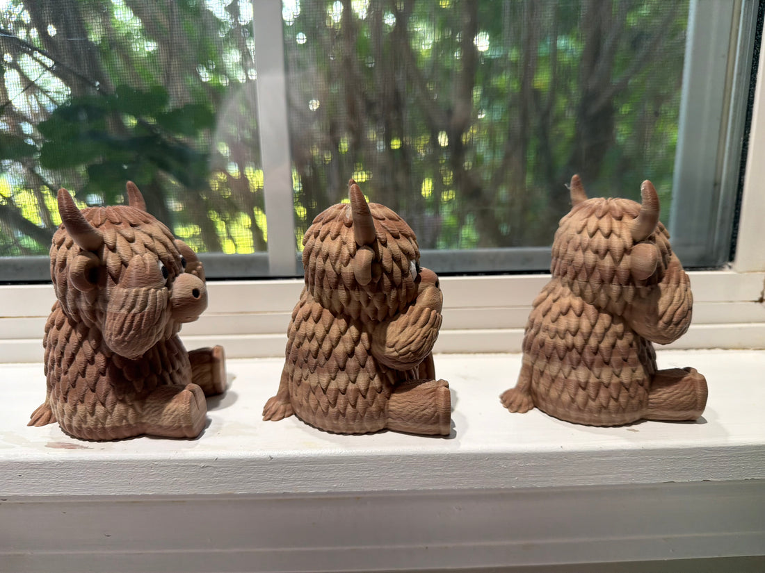 Hear No Evil, See No Evil, Speak No Evil Highland Cow Set