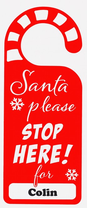 Santa Stop Here Door Hanger – Personalized Christmas Door Sign | Custom Santa Stop Tag for Kids